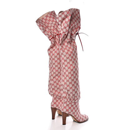 Gucci Monogram Over The Knee Boots 39.5 Gardenia Hibiscus Red 4 of 7