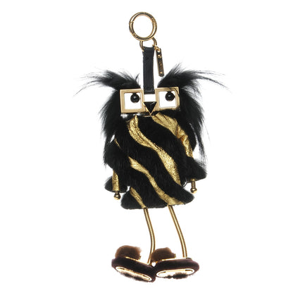 Fendi Metallic Calfskin Mink Fox Fur Hypnoteyes Witches USB Power Bank Bag Charm Black Gold 1 of 7