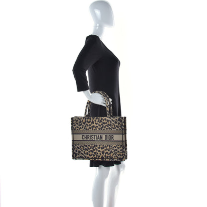 Christian Dior Canvas Mizza Embroidered Medium Leopard Book Tote Beige 2 of 14