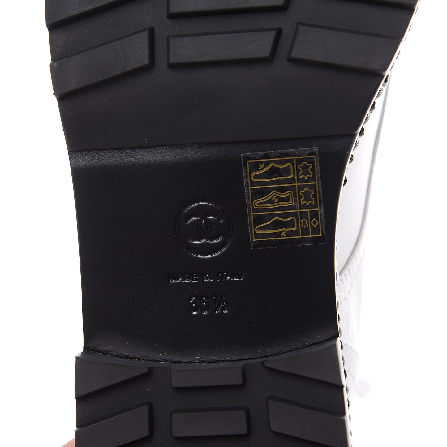 Crackled Calfskin Pearl Chain CC Combat Short Boots 36.5 White