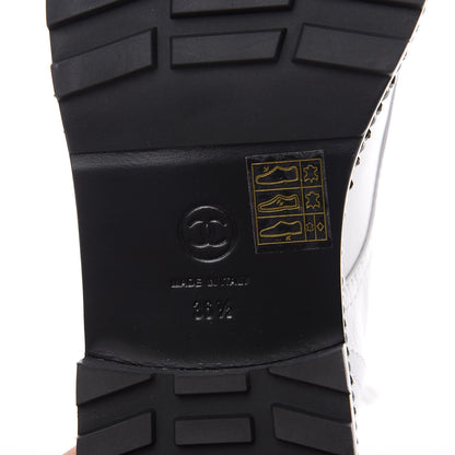 Chanel Crackled Calfskin Pearl Chain CC Combat Short Boots 36.5 White 7 of 8