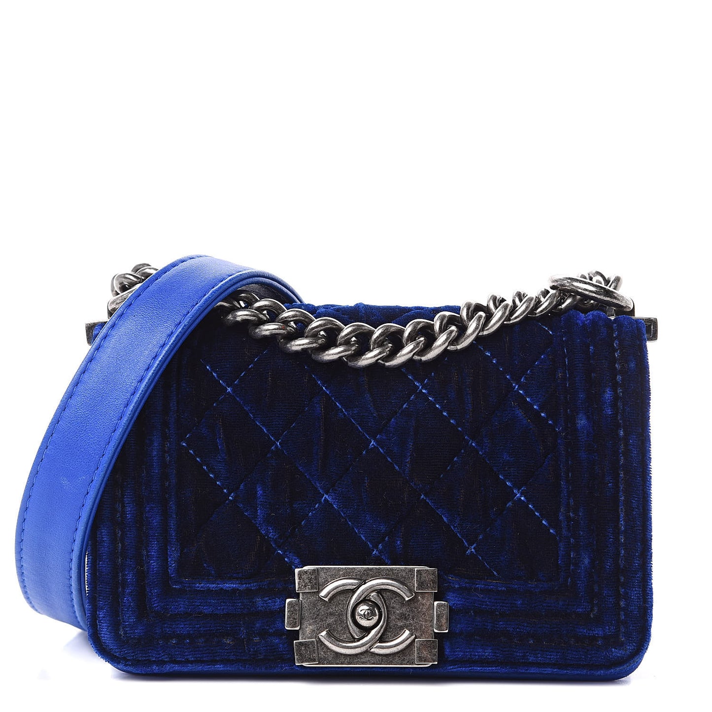 Velvet Quilted Mini Boy Flap Blue