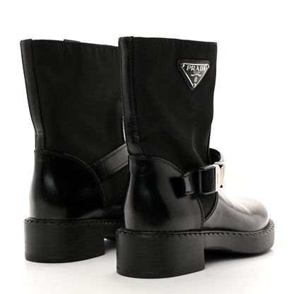Prada Spazzolato Re-Nylon Metal Triangle Logo Buckled 50mm Biker Boots 36.5 Black 4 of 9