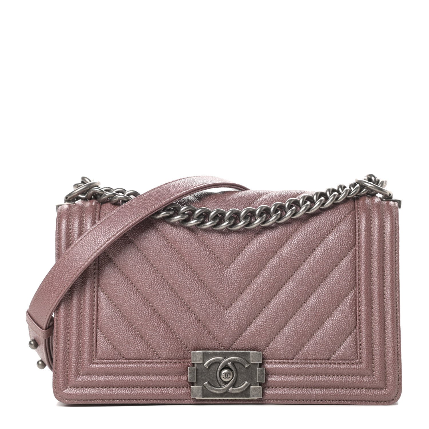 Chanel Metallic Caviar Chevron Quilted Medium Boy Flap Dark Pink 1 of 11