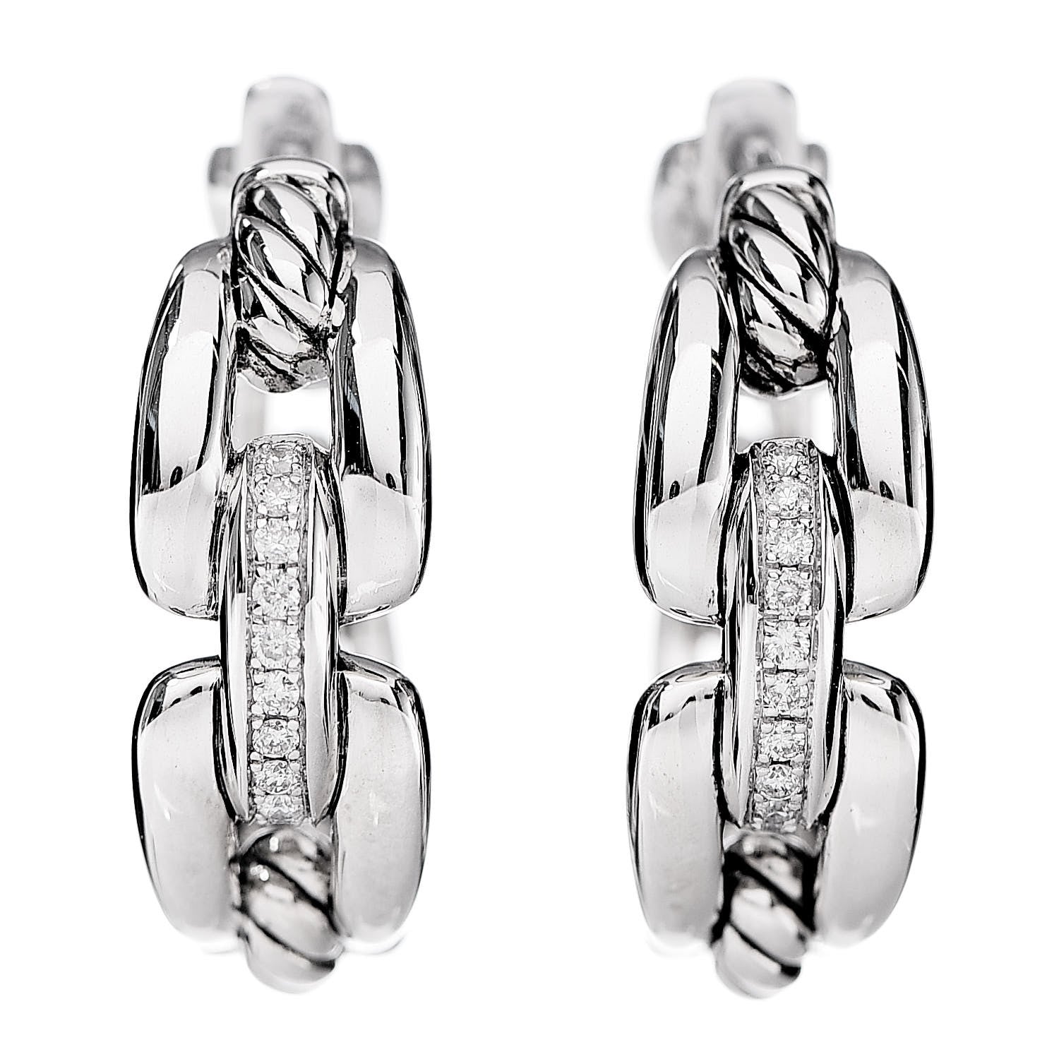 David Yurman Sterling Silver Diamond 23mm Wellesley Hoop Earrings 1 of 5