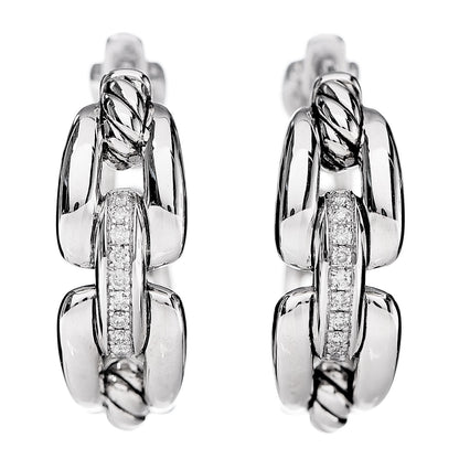 David Yurman Sterling Silver Diamond 23mm Wellesley Hoop Earrings 1 of 5