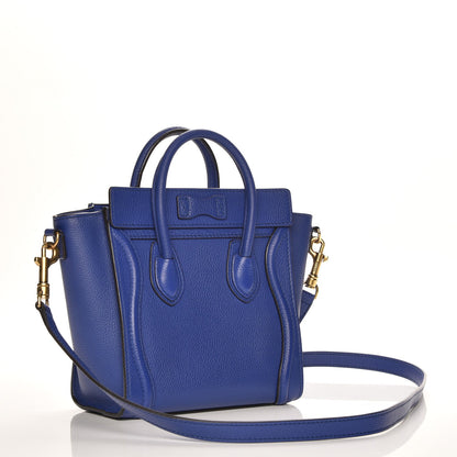 Celine Drummed Calfskin Nano Luggage Indigo 3 of 6