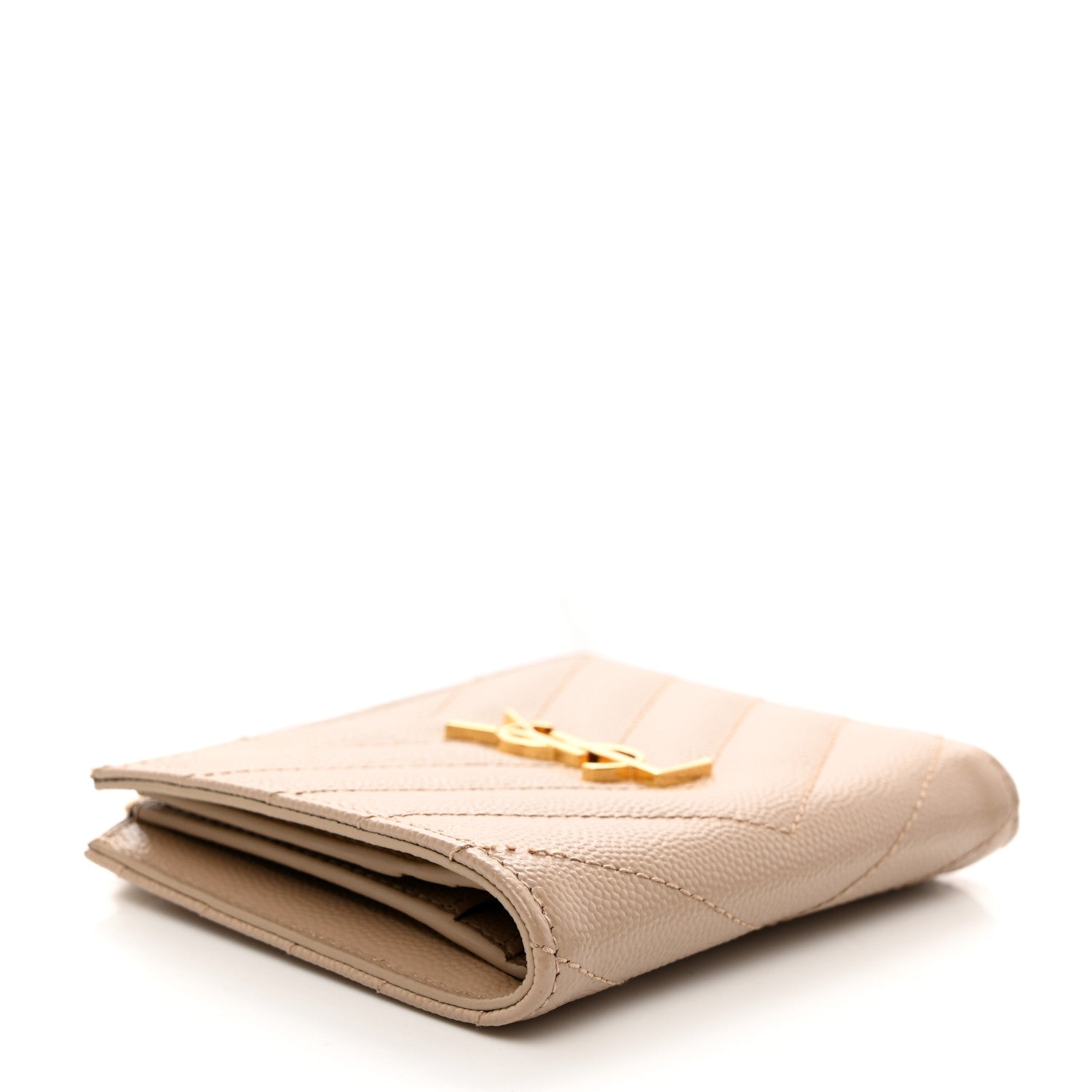 Saint Laurent SAINT LAURENT Grain De Poudre Matelasse Chevron Monogram Zipped Card Case Dark Beige 4 of 8