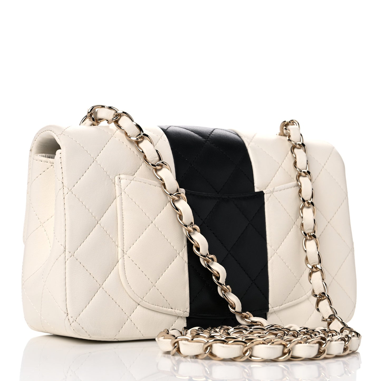 Lambskin Quilted Mini Rectangular Flap White Black