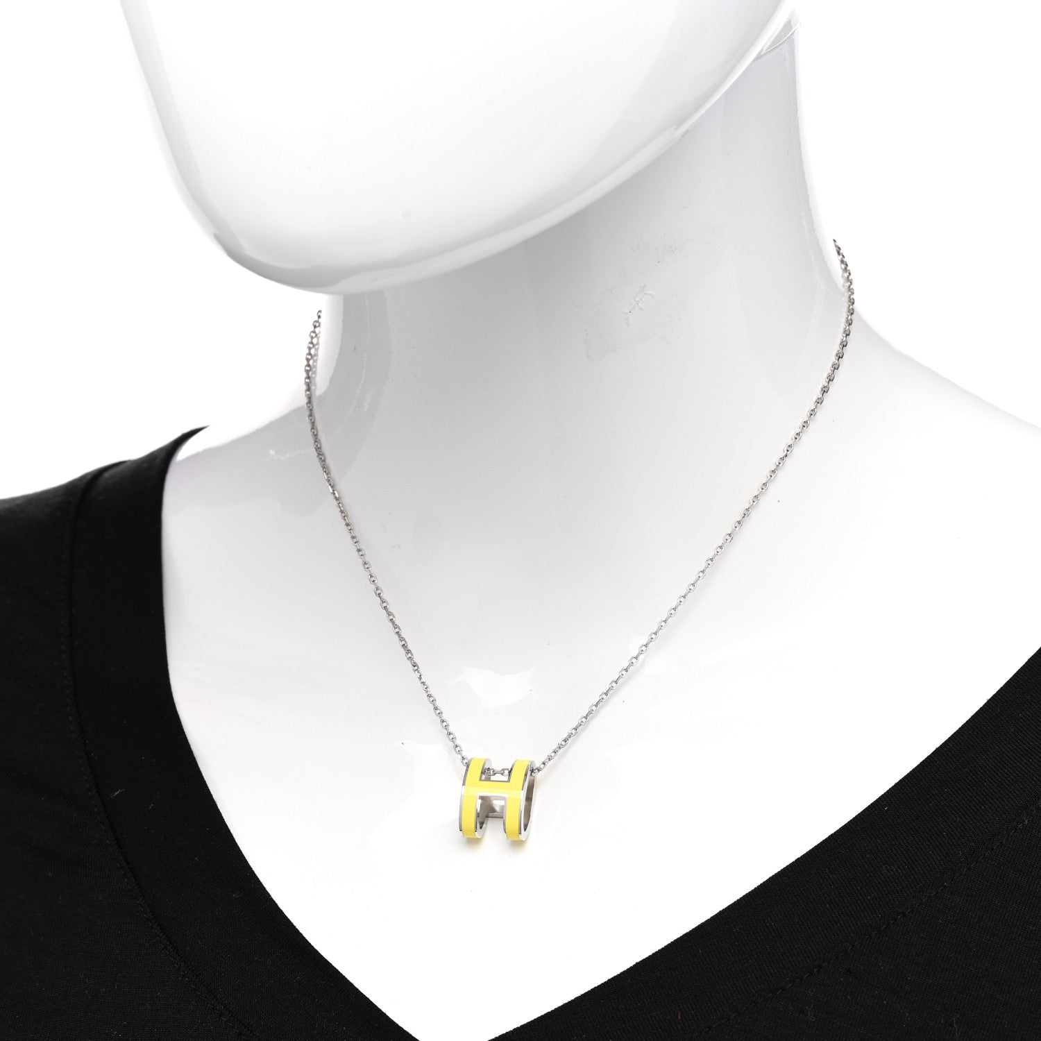 Hermes Lacquered Palladium Pop H Pendant Necklace Jaune Mimosa 2 of 8