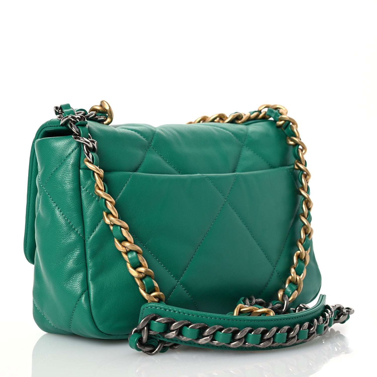 Chanel Goatskin Quilted Medium Chanel 19 Flap Green 3 of 12