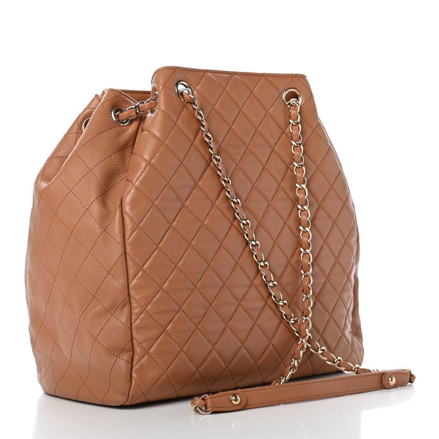 Lambskin Quilted Large Drawstring Shoulder Bag Dark Beige