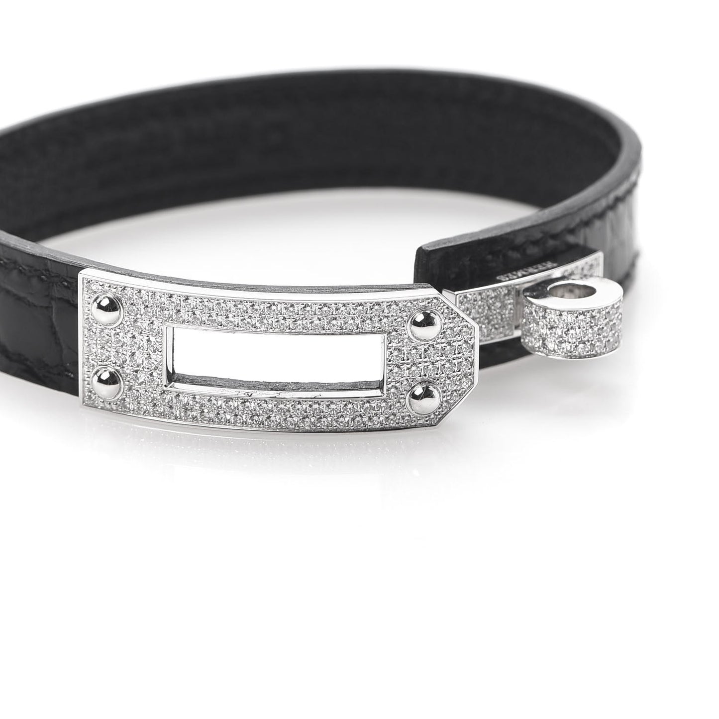 18K White Gold Shiny Alligator Diamond Kelly Bracelet ST