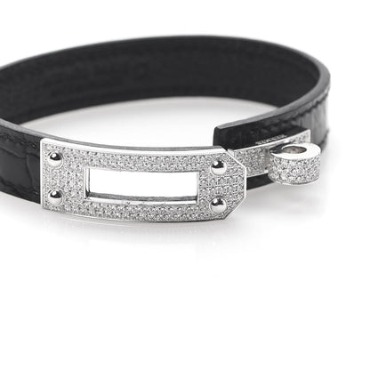 Hermes 18K White Gold Shiny Alligator Diamond Kelly Bracelet ST 7 of 8
