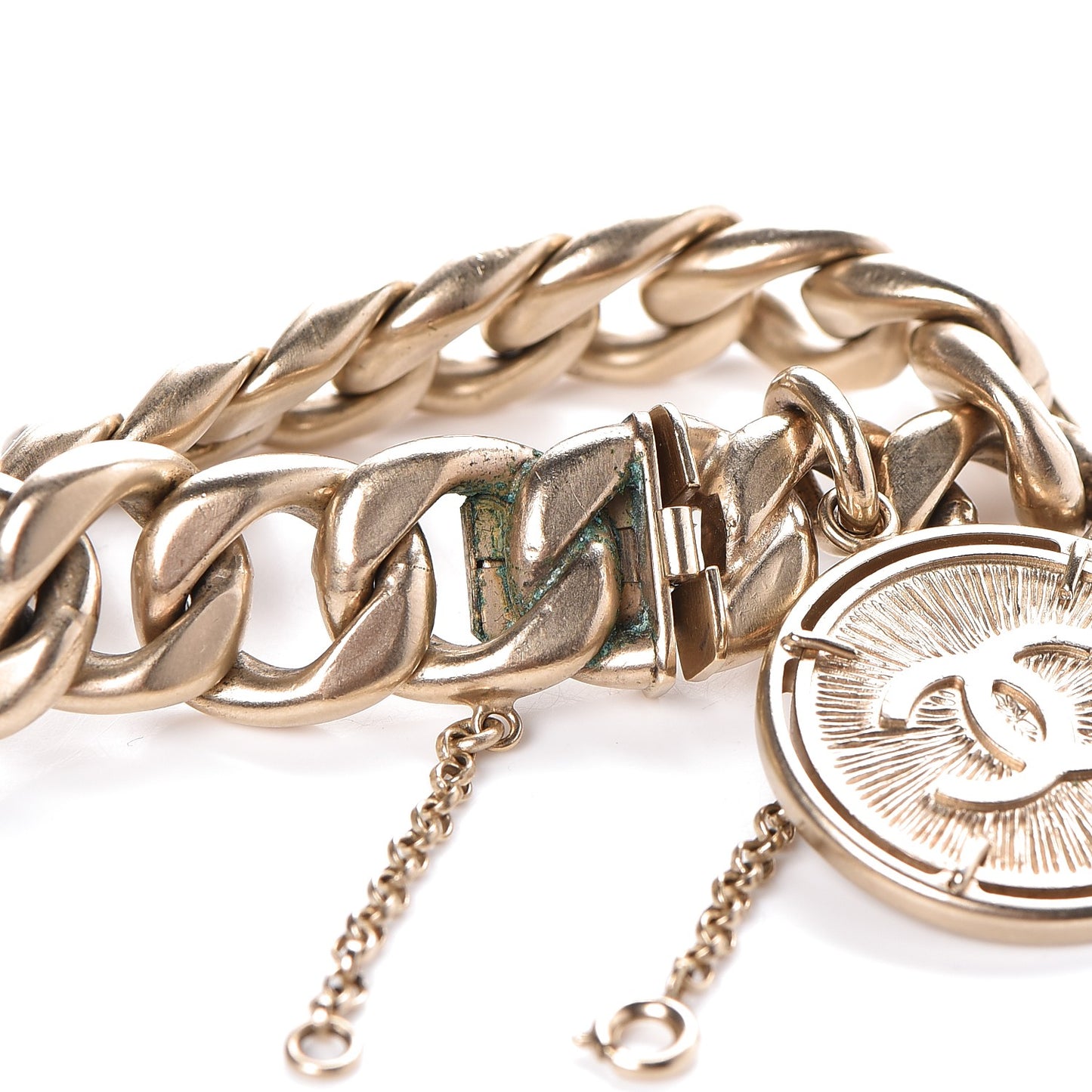 Metal Quilted CC Coin Bracelet Gold