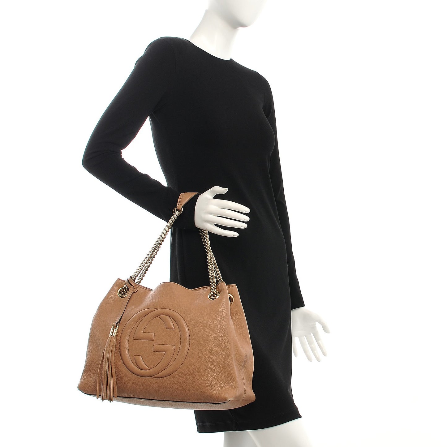 Pebbled Calfskin Medium Soho Chain Shoulder Bag Rose Beige