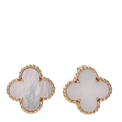 Van Cleef & Arpels 18K Yellow Gold Mother of Pearl Vintage Alhambra Clip-On Earrings 1 of 4