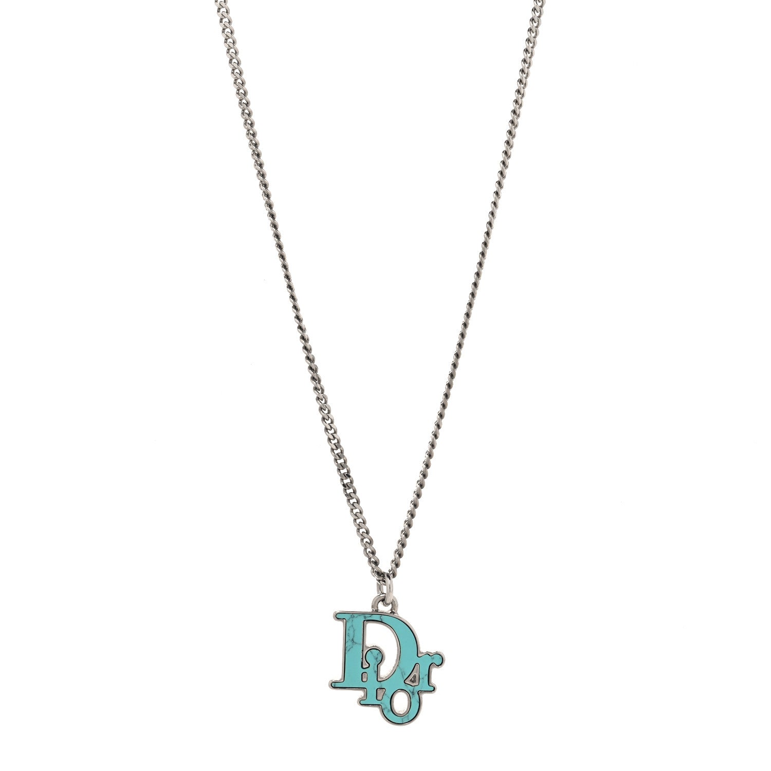 Christian Dior Resin Logo Necklace Silver Turquoise 1 of 5