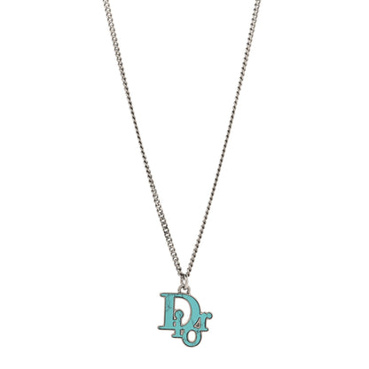 Christian Dior Resin Logo Necklace Silver Turquoise 1 of 5