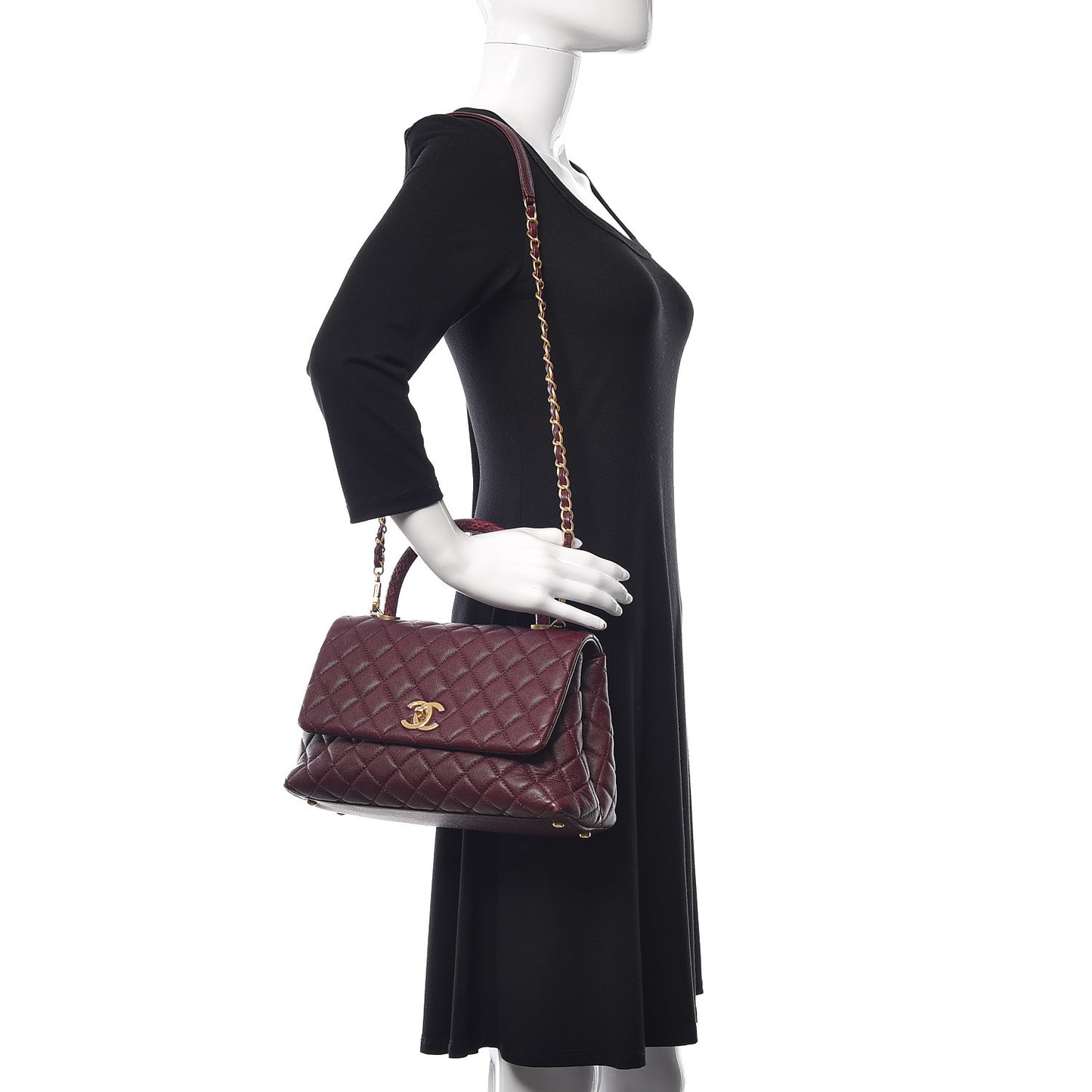Caviar Elaphe Quilted Small Coco Handle Flap Burgundy