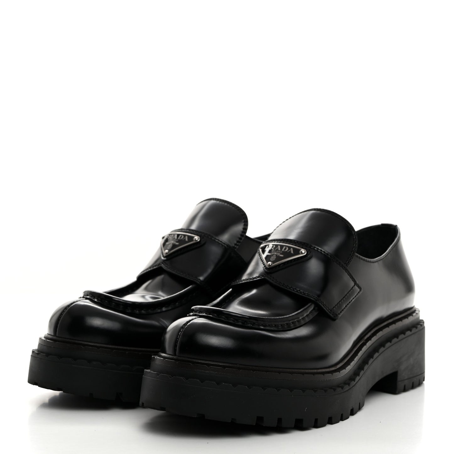 Spazzolato Metal Triangle Logo Double Chocolate Loafers 38 Black