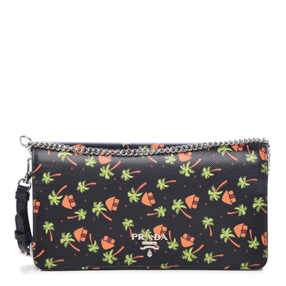 Prada Saffiano Palm Tree Print Chain Wallet Black 1 of 7
