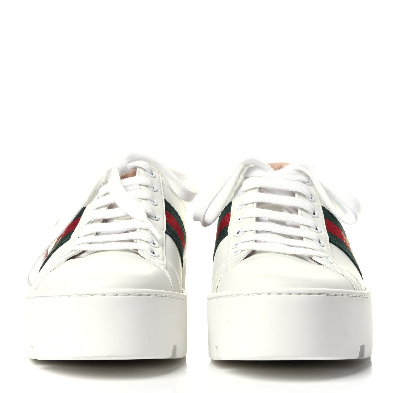 Gucci Calfskin Web Bee Embroidered Womens Ace Platform Sneakers 38 White 2 of 10