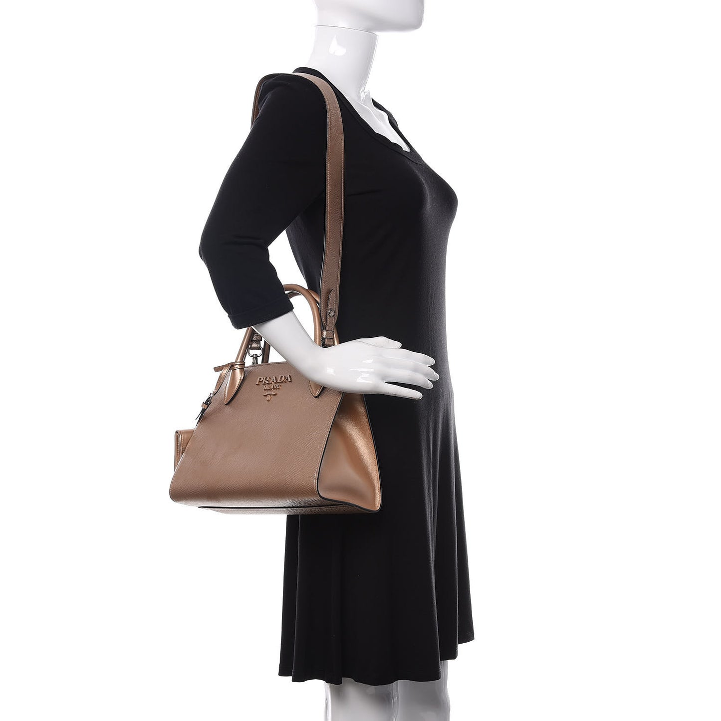 Saffiano Cuir Calfskin Small Monochrome Top Handle Tote Quarzo Mordo