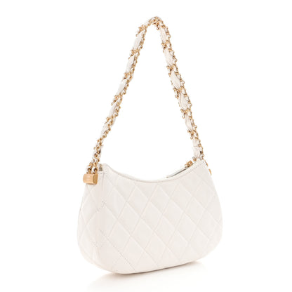 Chanel Crumpled Calfskin Quilted Braided CC Small Hobo White 3 of 11