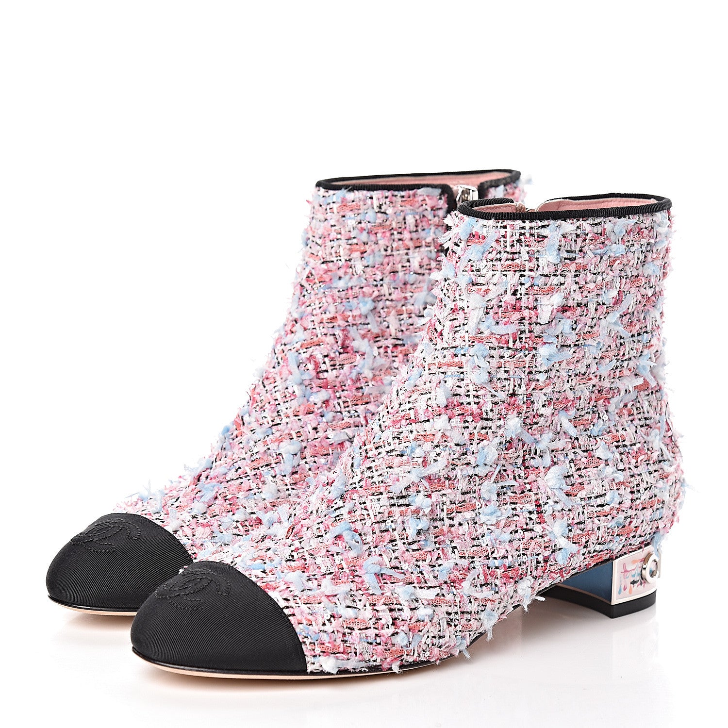 Chanel Tweed Cap Toe CC Short Boots 36 Pink Blue Black 3 of 9