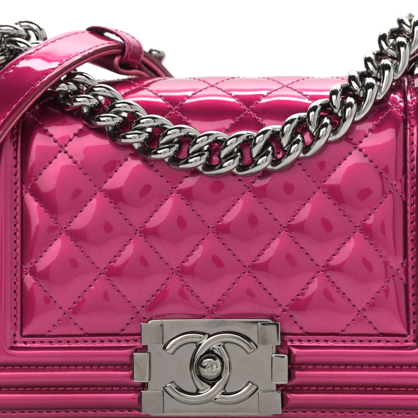 Metallic Patent Calfskin Quilted Small Boy Flap Pink