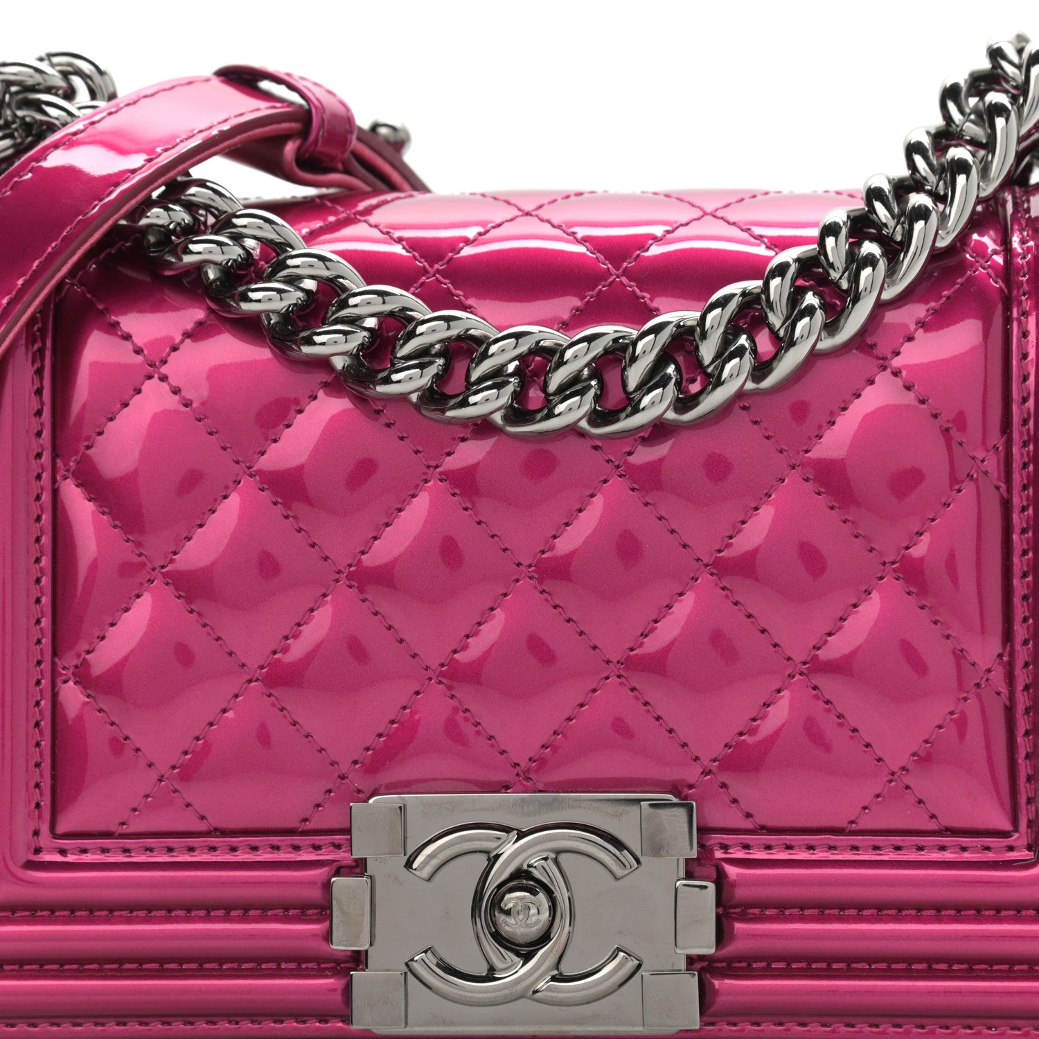 Chanel Metallic Patent Calfskin Quilted Small Boy Flap Pink 8 of 13