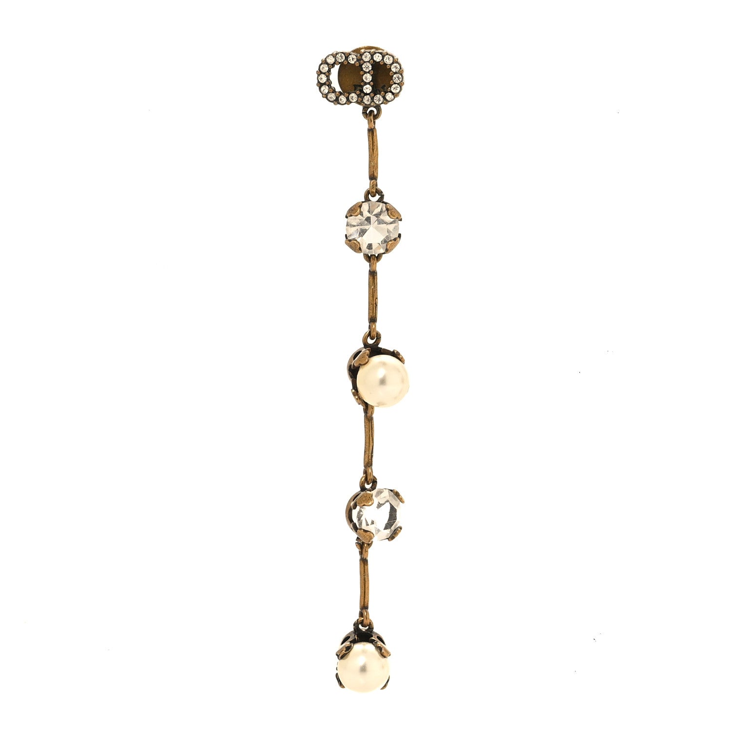 Christian Dior Pearl Crystal Drop Earring Gold 1 of 4