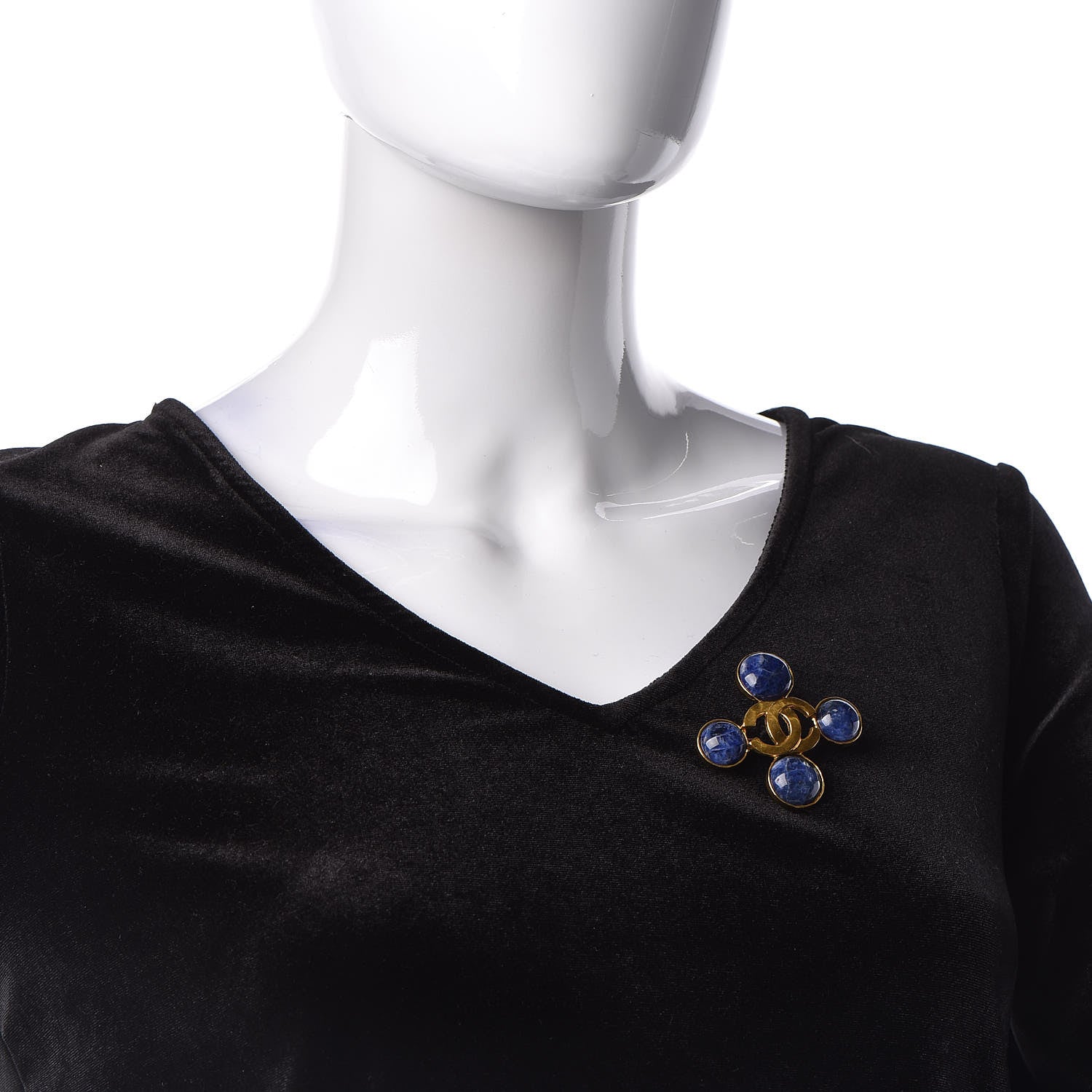 Chanel Gripoix CC Brooch Blue Gold 2 of 4