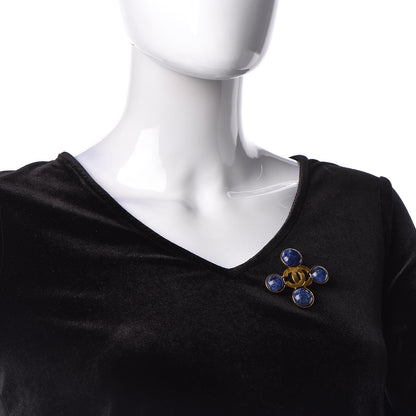 Chanel Gripoix CC Brooch Blue Gold 2 of 4