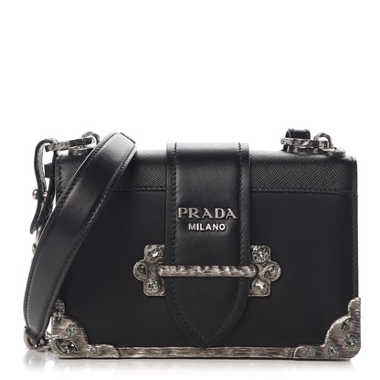 Prada Crystal City Calf Saffiano Cahier Shoulder Bag Black 1 of 8