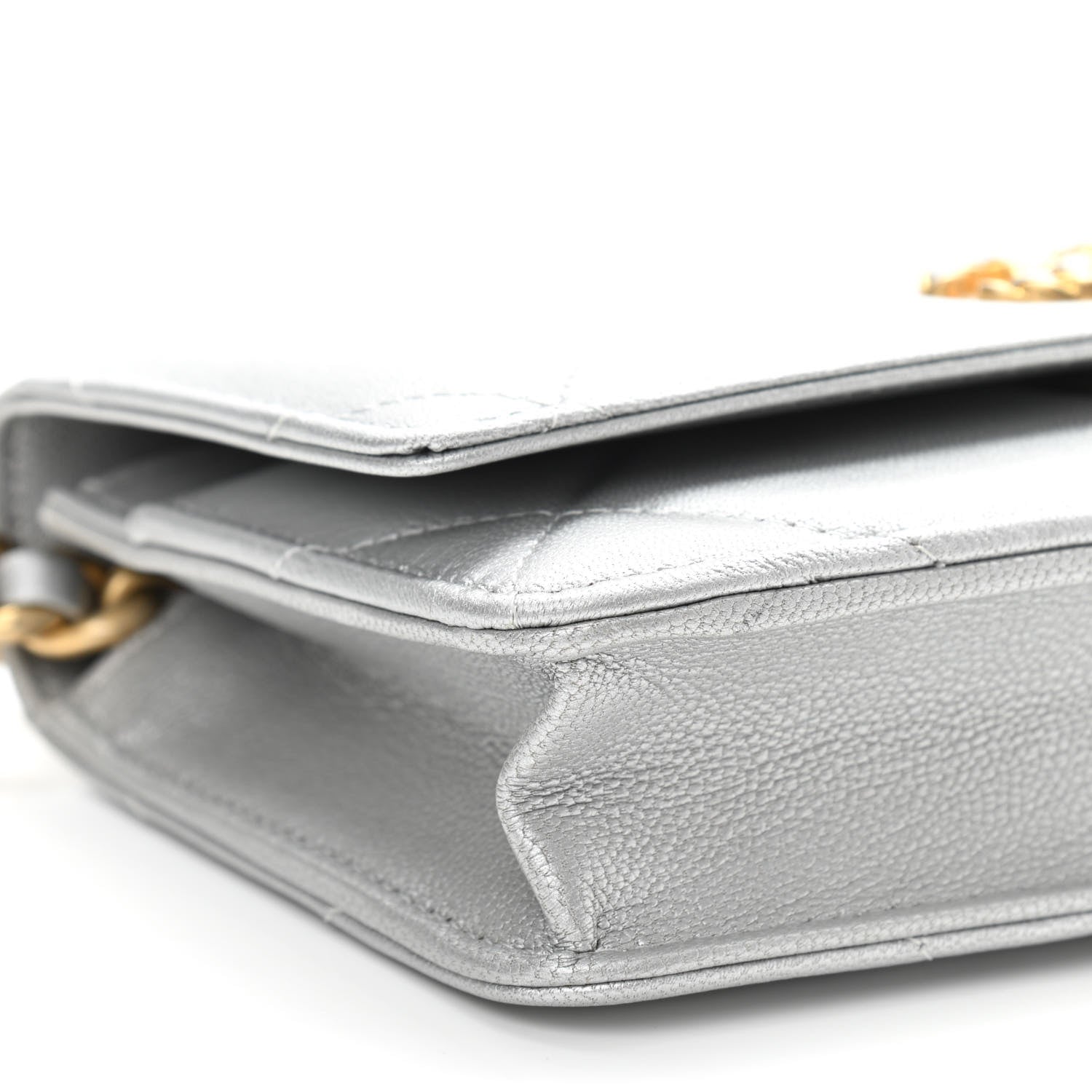Chanel Metallic Lambskin Quilted Chanel 19 Wallet On Chain WOC Silver 10 of 13