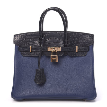 Hermes Taurillon Novillo Matte Alligator Birkin Touch 25 Bleu Saphir Marine 1 of 38
