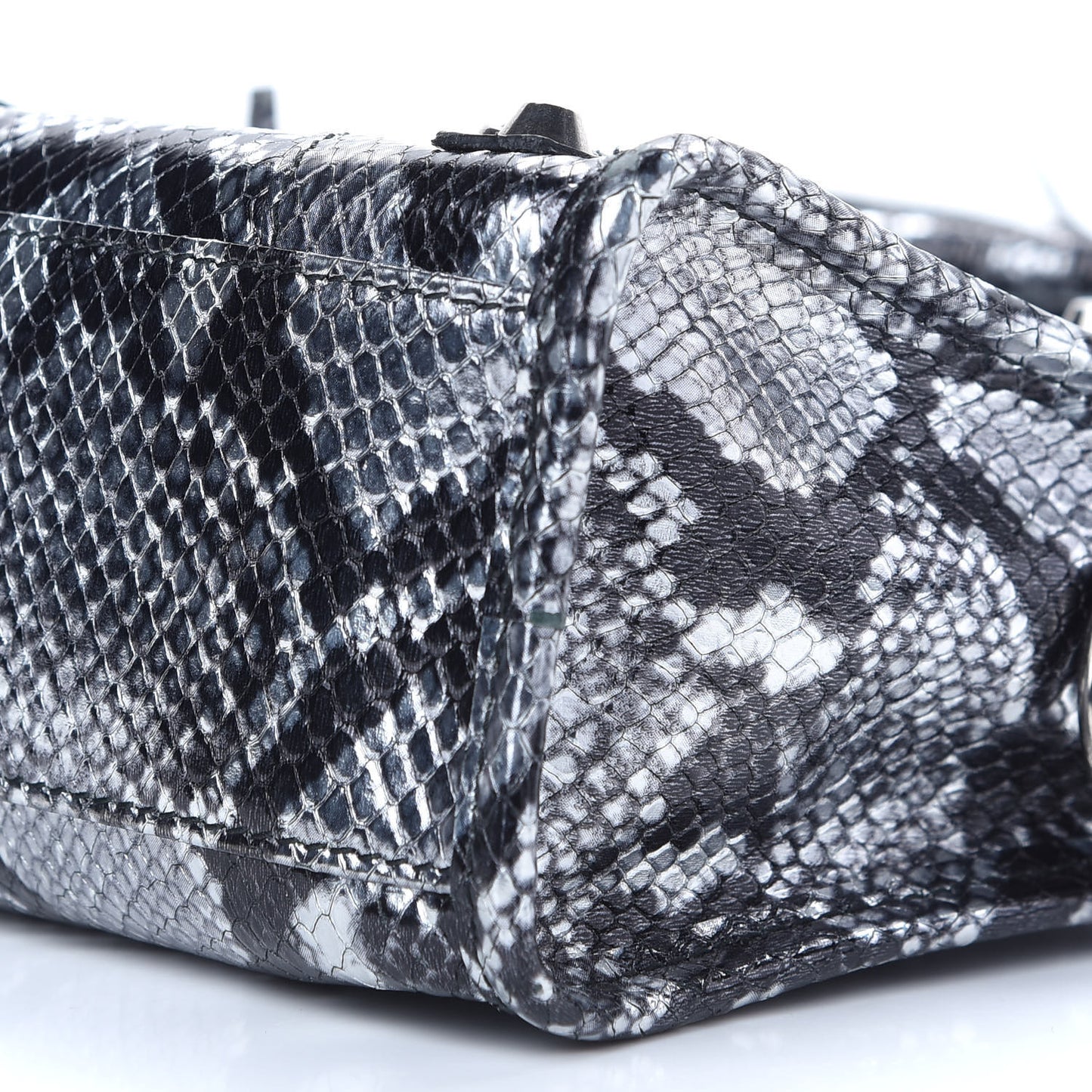Metallic Calfskin Snakeskin Embossed Classic Silver Hardware Mini City Silver
