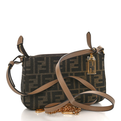 Fendi Fabric Jacquard Vitello Grace FF 1974 Baguette Pouch Tobacco Moro Sand 3 of 8