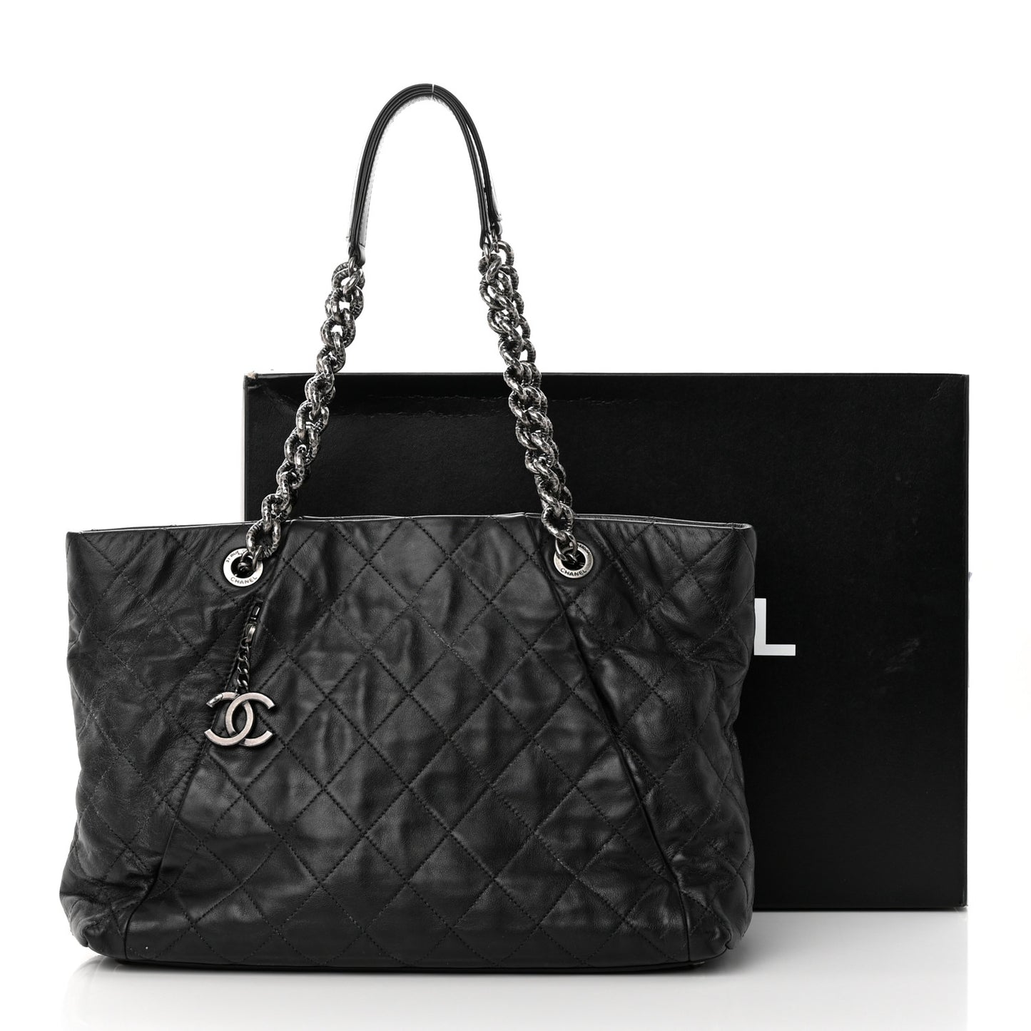 Calfskin Quilted Large Coco Pleats Tote Black