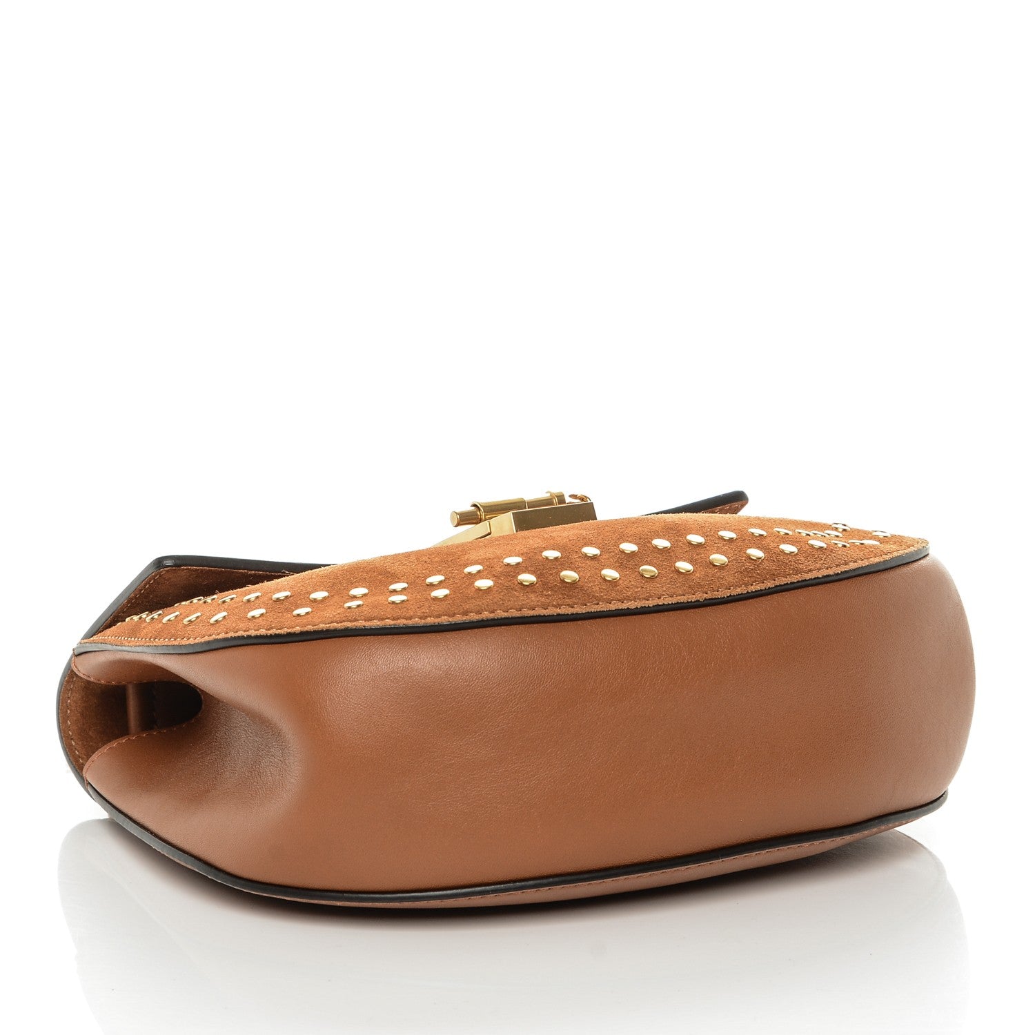 Chloe Suede Smooth Calfskin Studded Drew Shoulder Bag Caramel 4 of 6