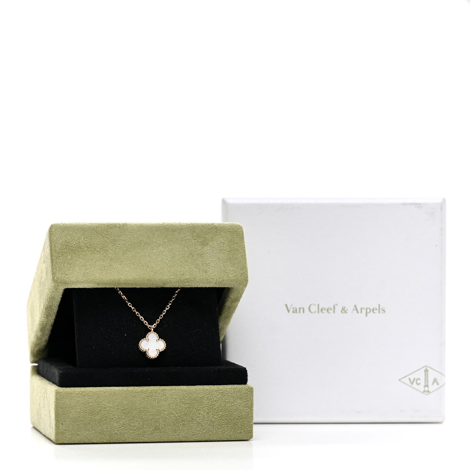 Van Cleef & Arpels 18K Yellow Gold Mother of Pearl Sweet Alhambra Pendant Necklace 5 of 5