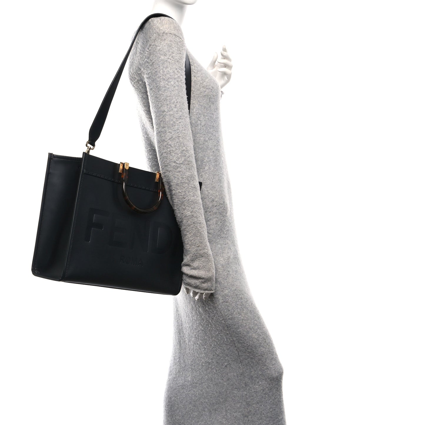 Vitello King Plexiglass Medium Fendi Sunshine Shopper Tote Black