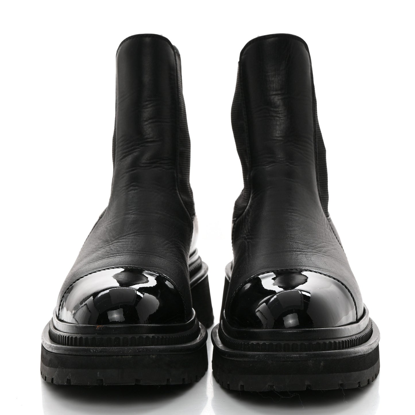 Crumpled Patent Cap Toe Ankle Boots 37.5 Black