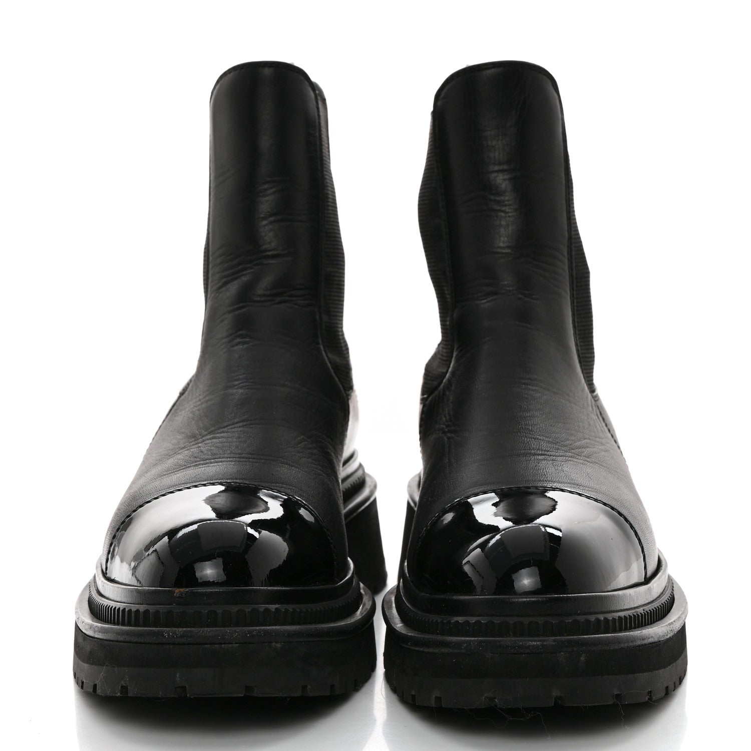 Chanel Crumpled Patent Cap Toe Ankle Boots 37.5 Black 2 of 9
