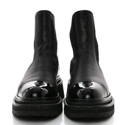 Chanel Crumpled Patent Cap Toe Ankle Boots 37.5 Black 2 of 9
