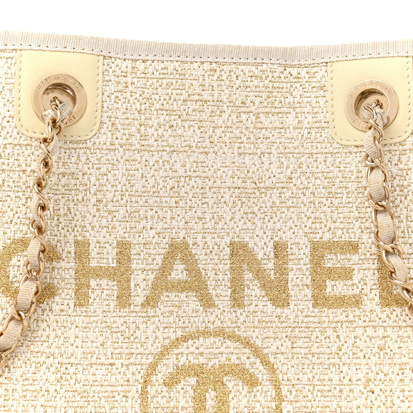 Lurex Boucle Small Deauville Tote Ivory