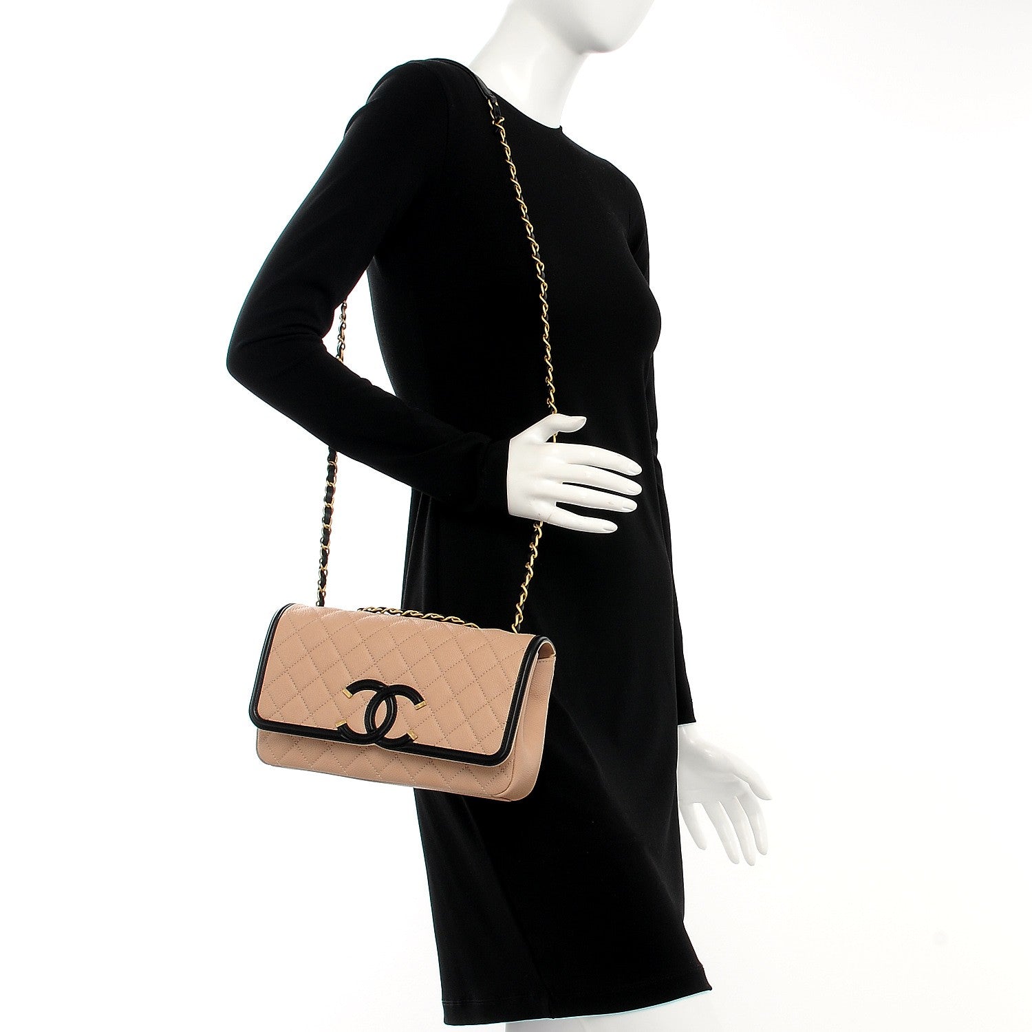 Chanel Caviar Quilted Medium CC Filigree Flap Beige Black 2 of 8