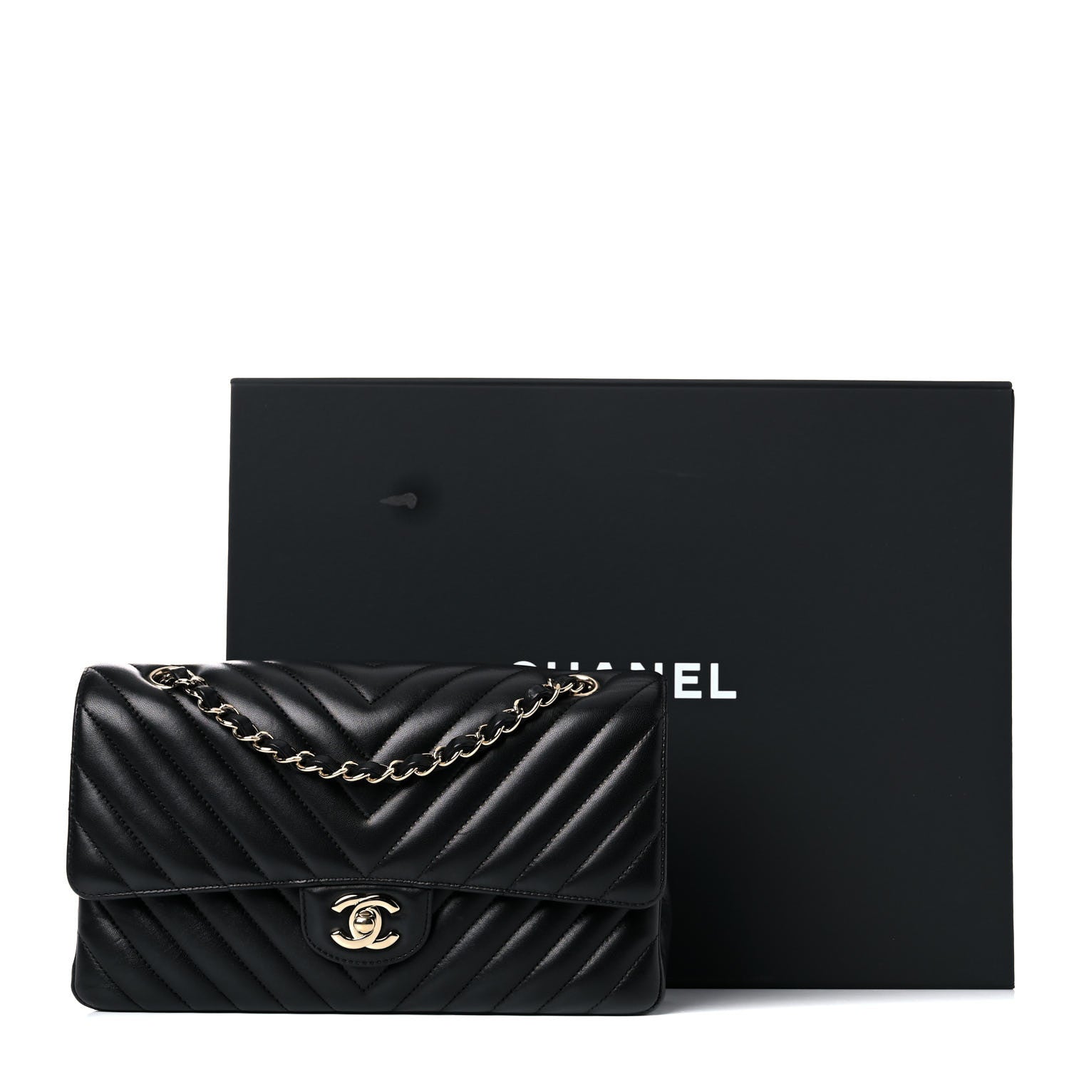 Chanel Calfskin Chevron Quilted Medium Double Flap Black 15 of 15